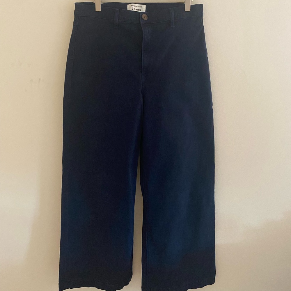 Reformation navy wide leg jean!